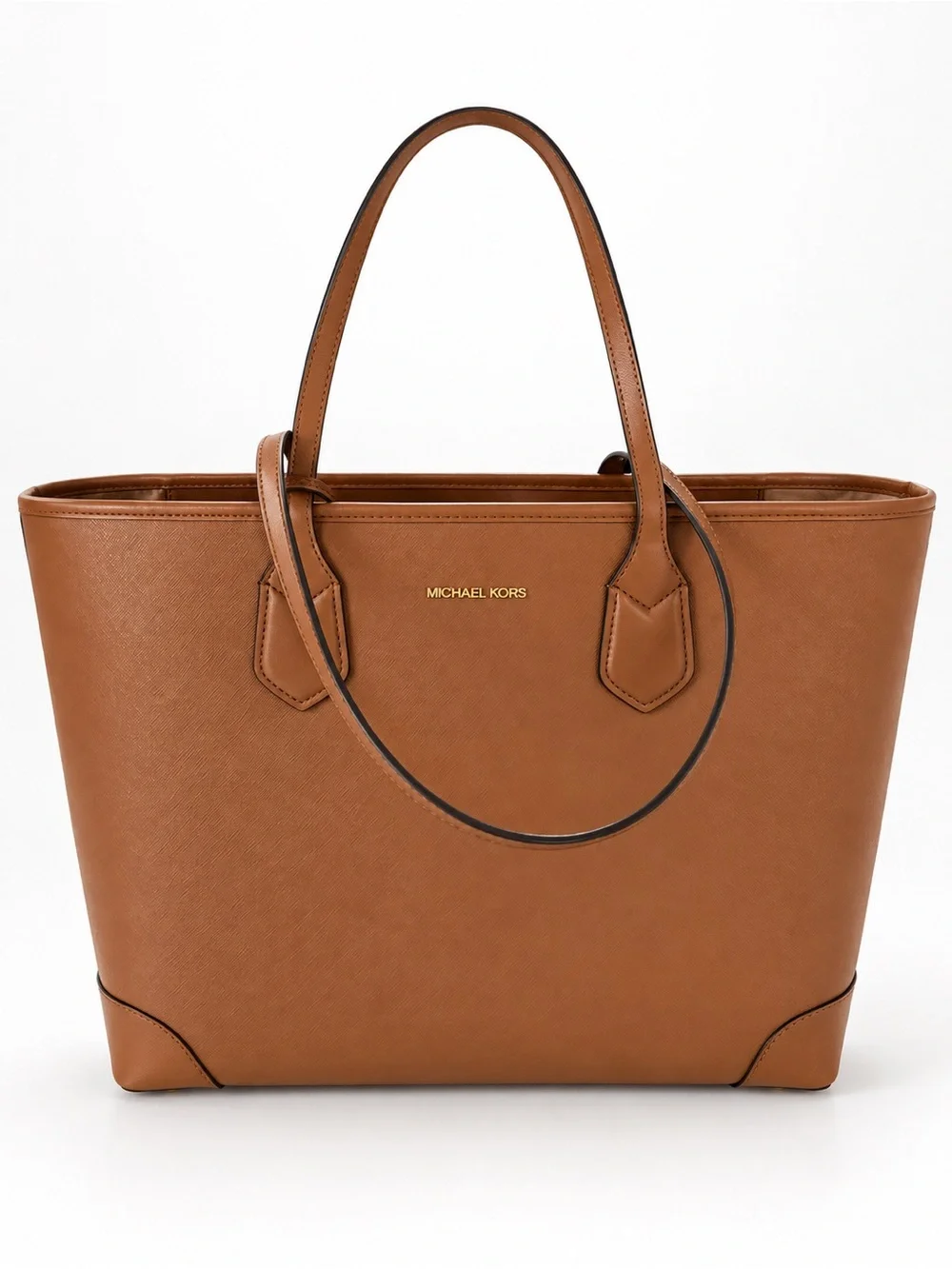 Michael Kors Cognac Brown Saffiano Tote Shoulder Bag Gold MK Charm